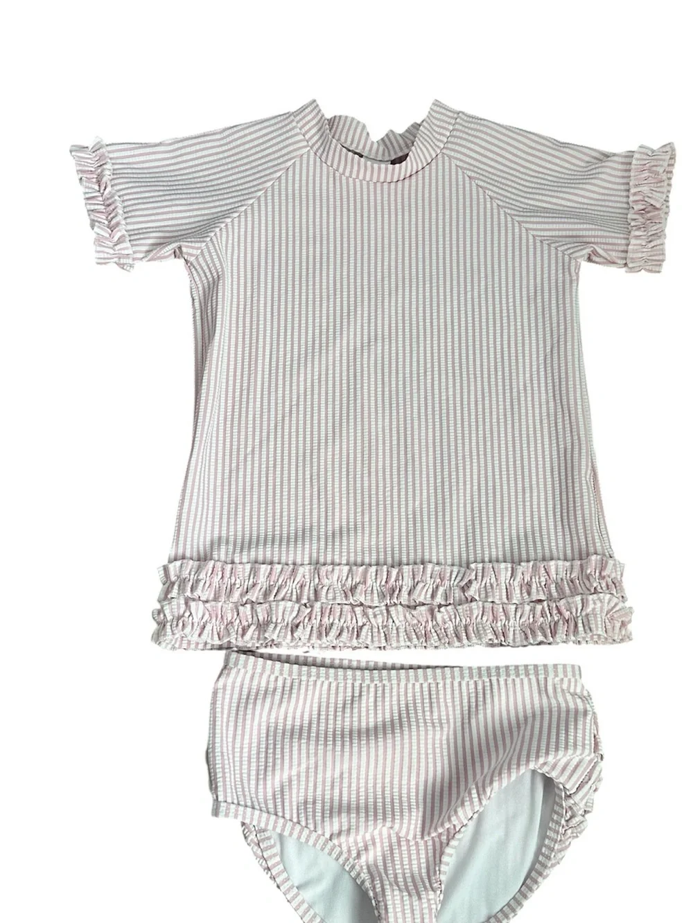 Ruffle Butts Pink and White Striped Ruffle Bikini Set